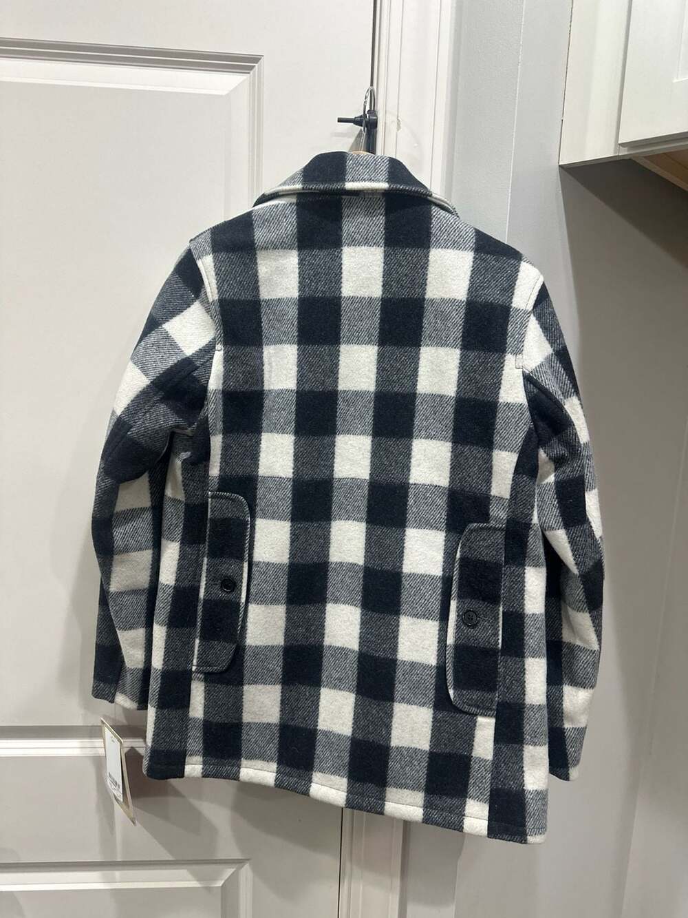 Vtg Schott NYC 737US White/Black Buffalo Plaid Wool Car Coat with Patch - Picture 6 of 6